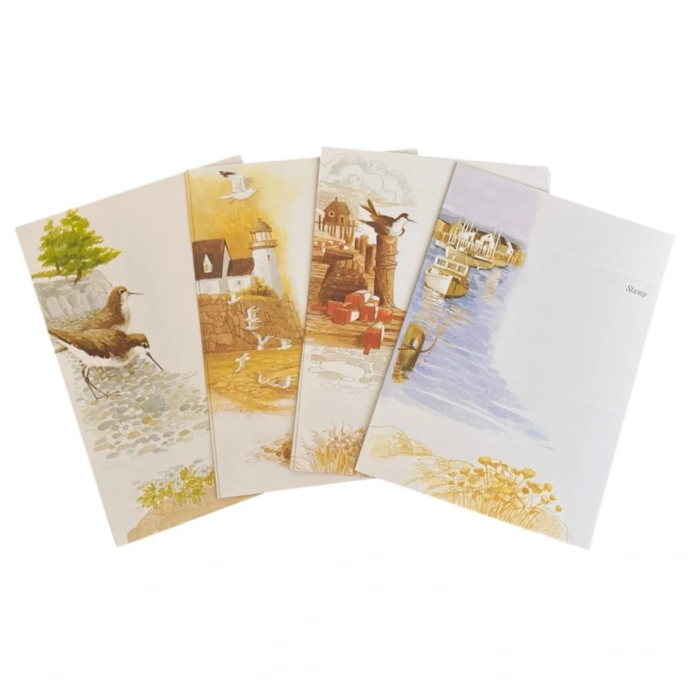 Vintage Seashore Just a Notes Birds Lighthouse Blank Cards Coastal